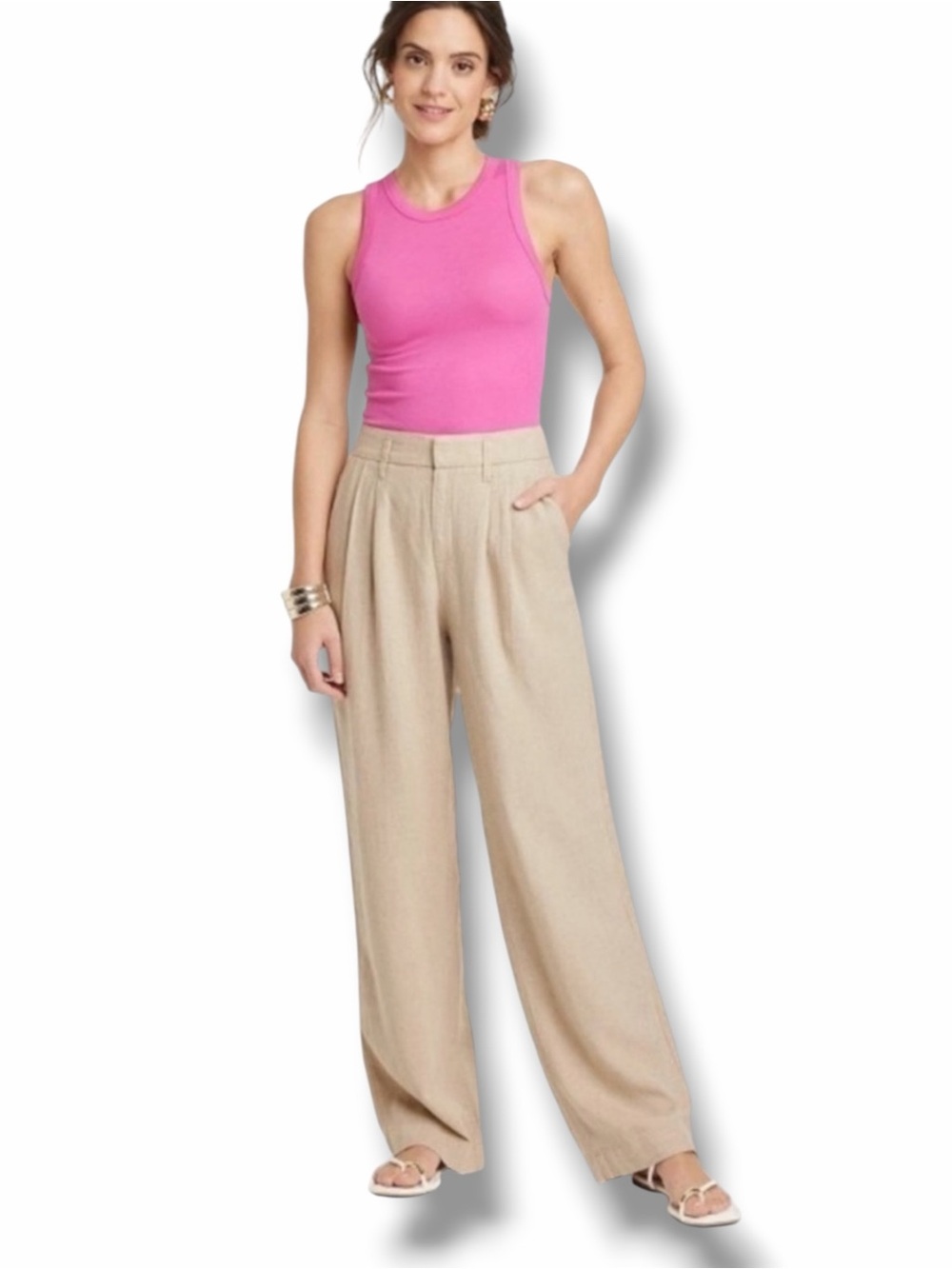Target A New Day Pleated Light Beige/ Oatmeal Linen Blend Trousers